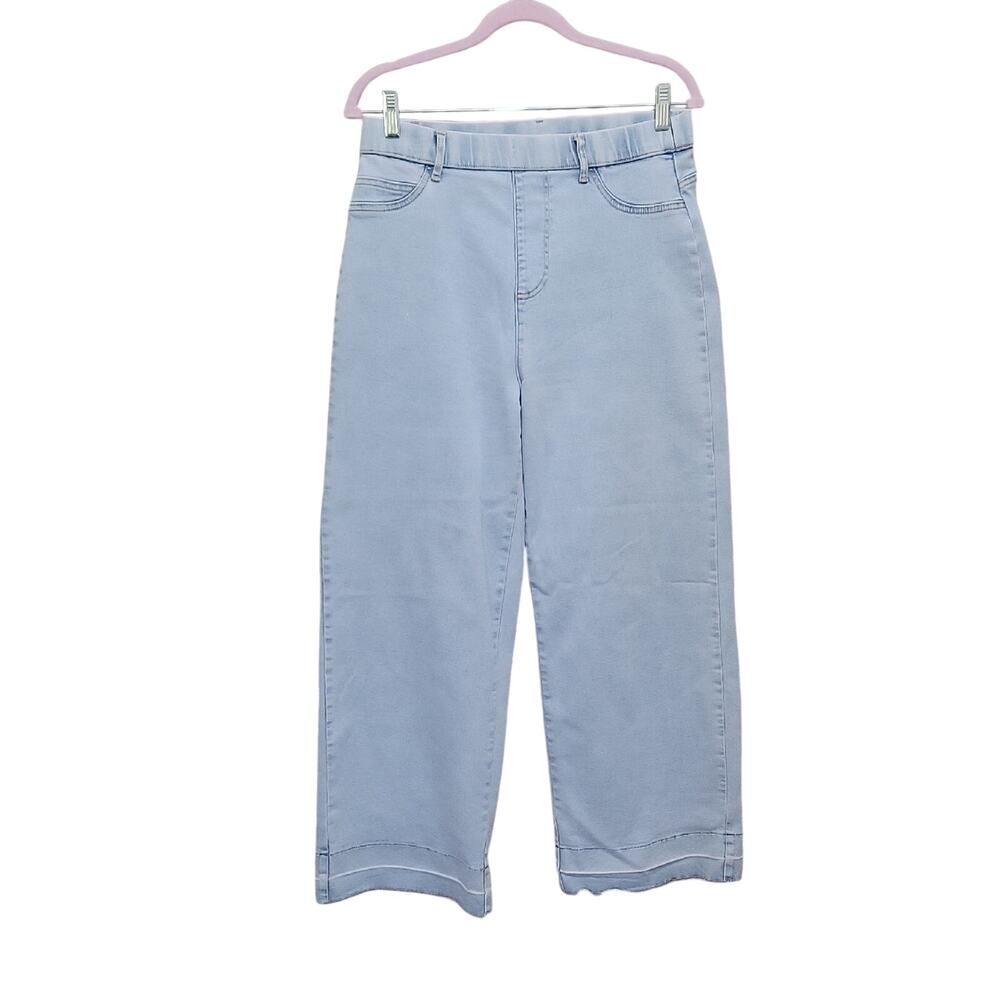 Anna & Ava Light Blue Wide Leg Jeans Womens Lg (10/12) Raw Hem, Distressed